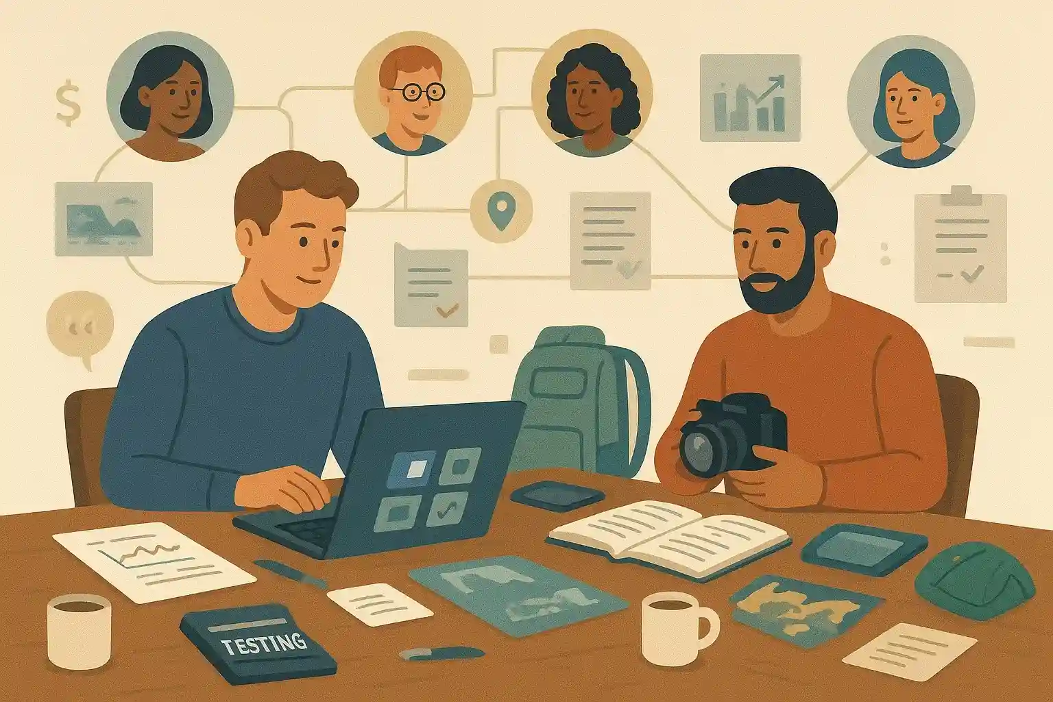 Blogsora team founders Daniel and Ryan working together testing products with diverse contributor network