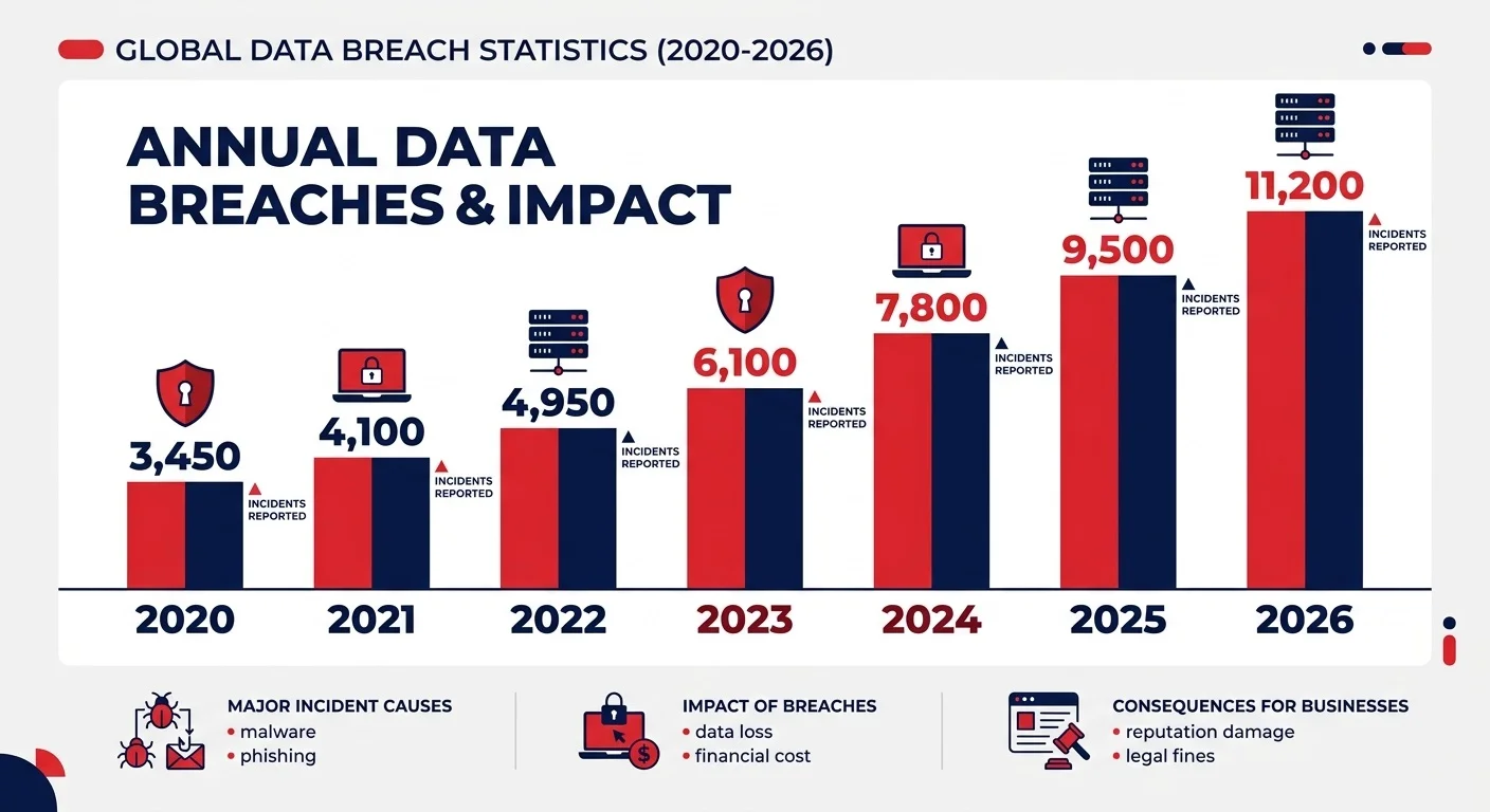 Infographic showing data breaches and consumer data statistics in 2026