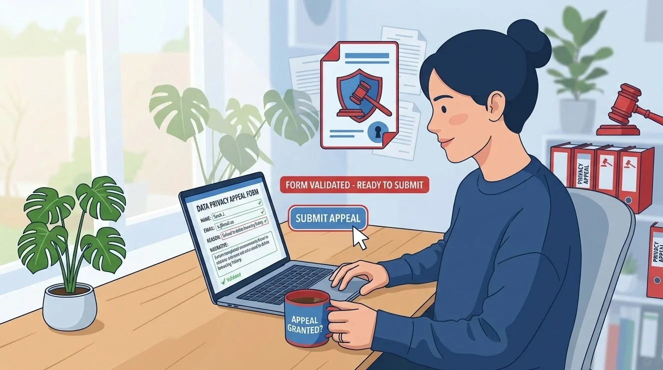 Person filing a privacy appeal online after a company denied their data request