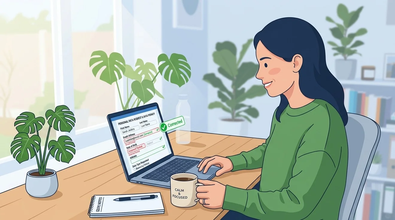 Person editing incorrect personal data on an online form to correct records