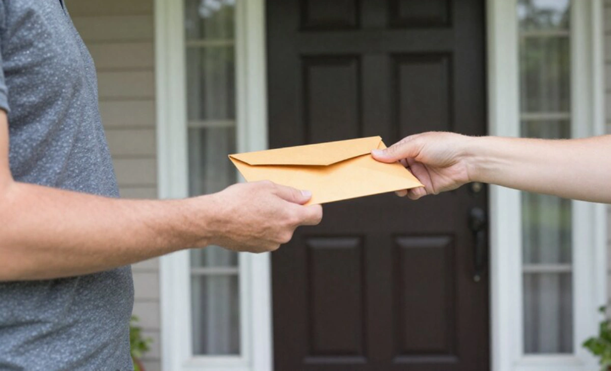 Process server delivering divorce papers to a spouse