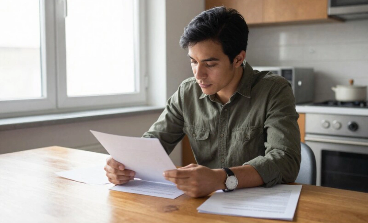 Can My Landlord Evict Me Without Notice? Tenant reviewing eviction notice and lease documents at home