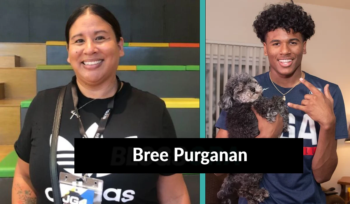 Bree Purganan smiling in an Adidas shirt standing next to her son NBA star Jalen Green
