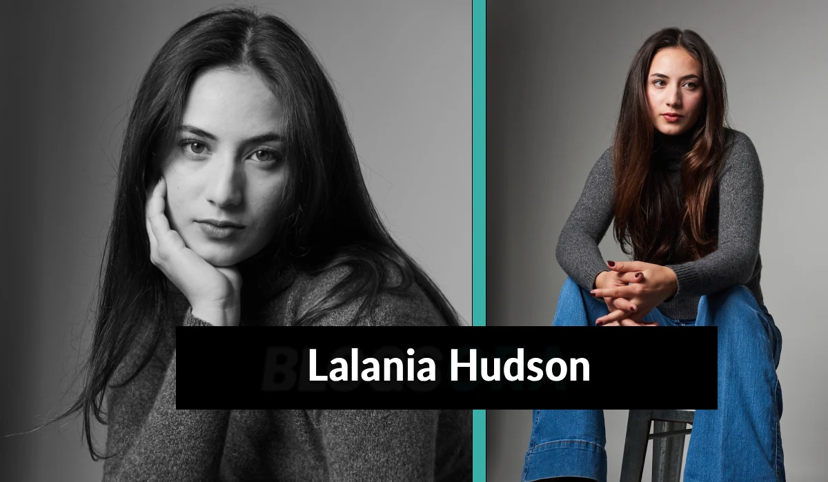 Lalania Hudson actress and model posing in black and white portrait and color photo