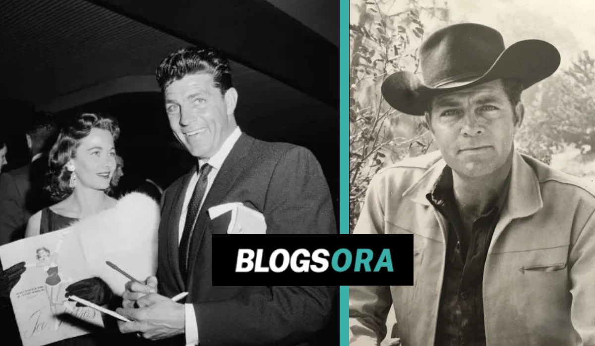 Susan Dee Robbins with Dale Robertson at a Hollywood event and Dale Robertson in his Western cowboy role