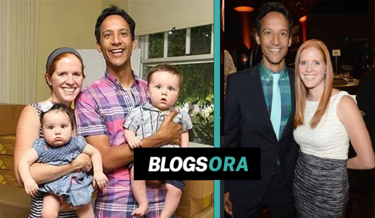 Bridget Showalter Pudi with husband Danny Pudi and their twins