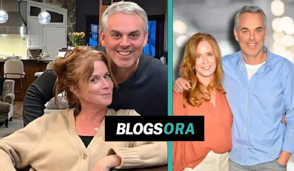 Colin Cowherd and his wife Ann Cowherd posing together in two different photos