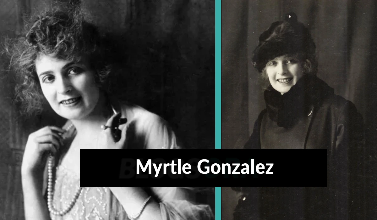 Two black and white portrait photos of Myrtle Gonzalez, silent film actress from the early 1900s