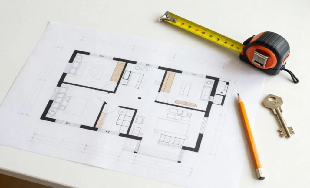 Planning a strategic home improvement project with blueprints and tools overlaid on a real estate equity chart.