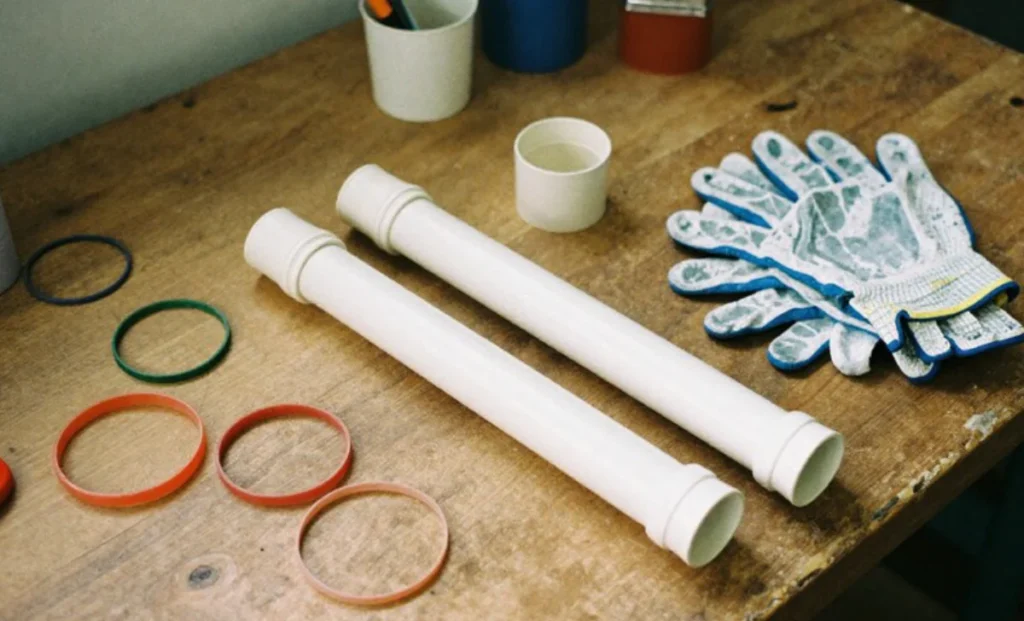 Home Improvement Hacks That Actually Work (And When to Skip Them) Home Improvement Hacks tools and materials including PVC pipes rubber bands and work gloves on organized workbench