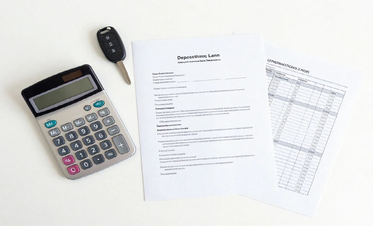 Calculator and loan documents showing the true five-year cost of car ownership