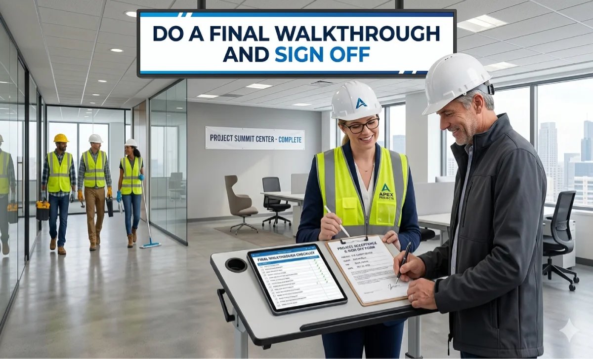 Homeowner doing final walkthrough inspection of completed DIY weekend project