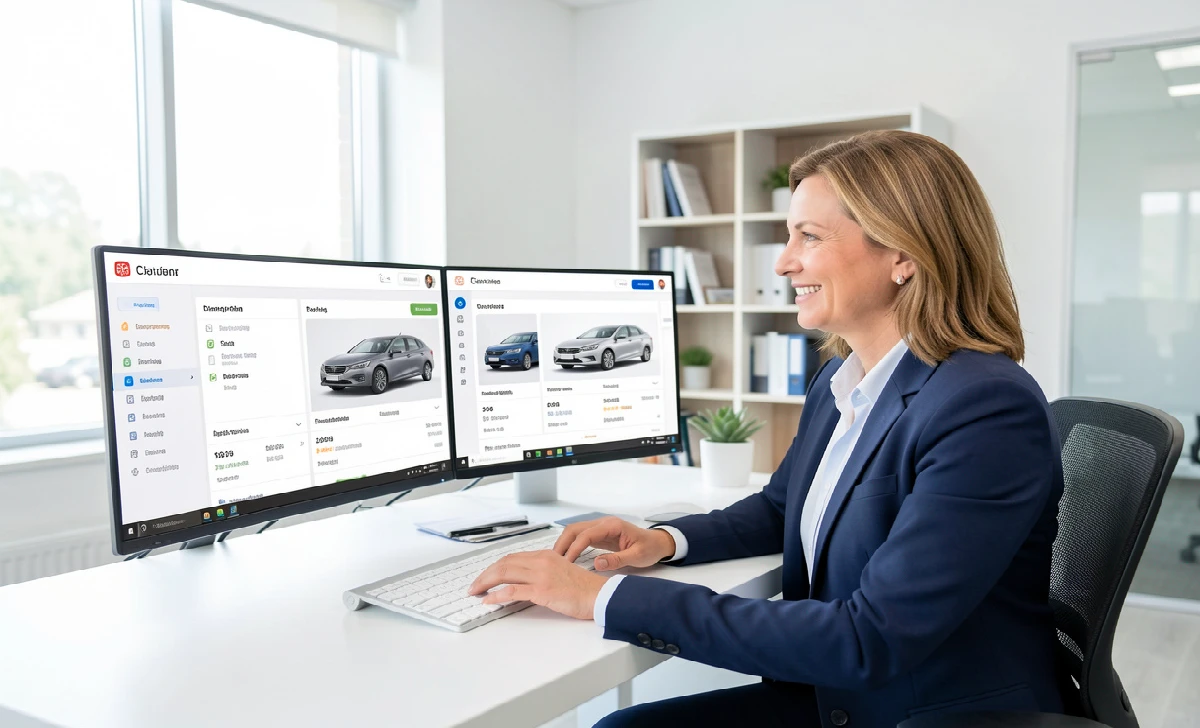 Dealership BDC agent reviewing a qualified lead in a CRM dashboard