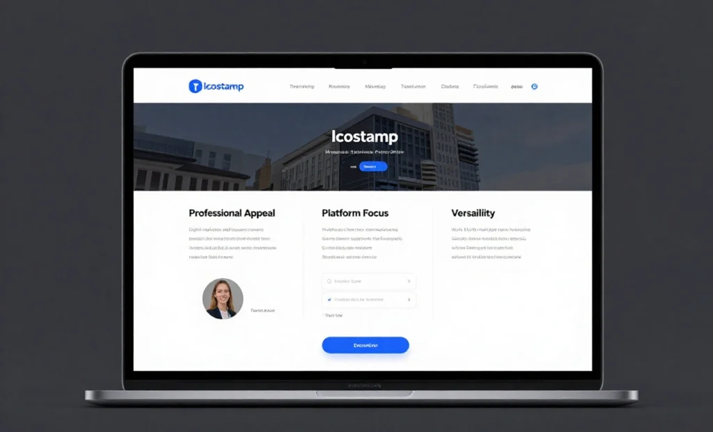 Local service business owner using an Icostamp marketing dashboard on a tablet to manage online presence and customer reviews.