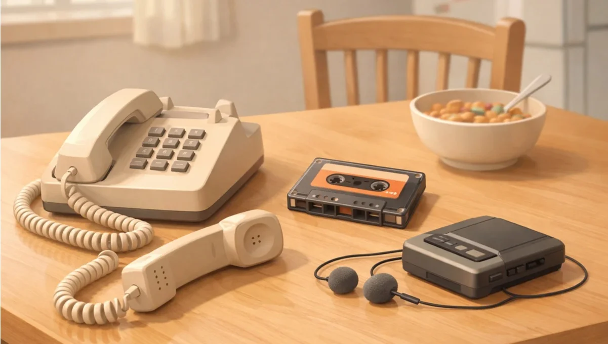 A nostalgic scene from a 1980s or 1990s living room, evoking the era of classic mom phrases.