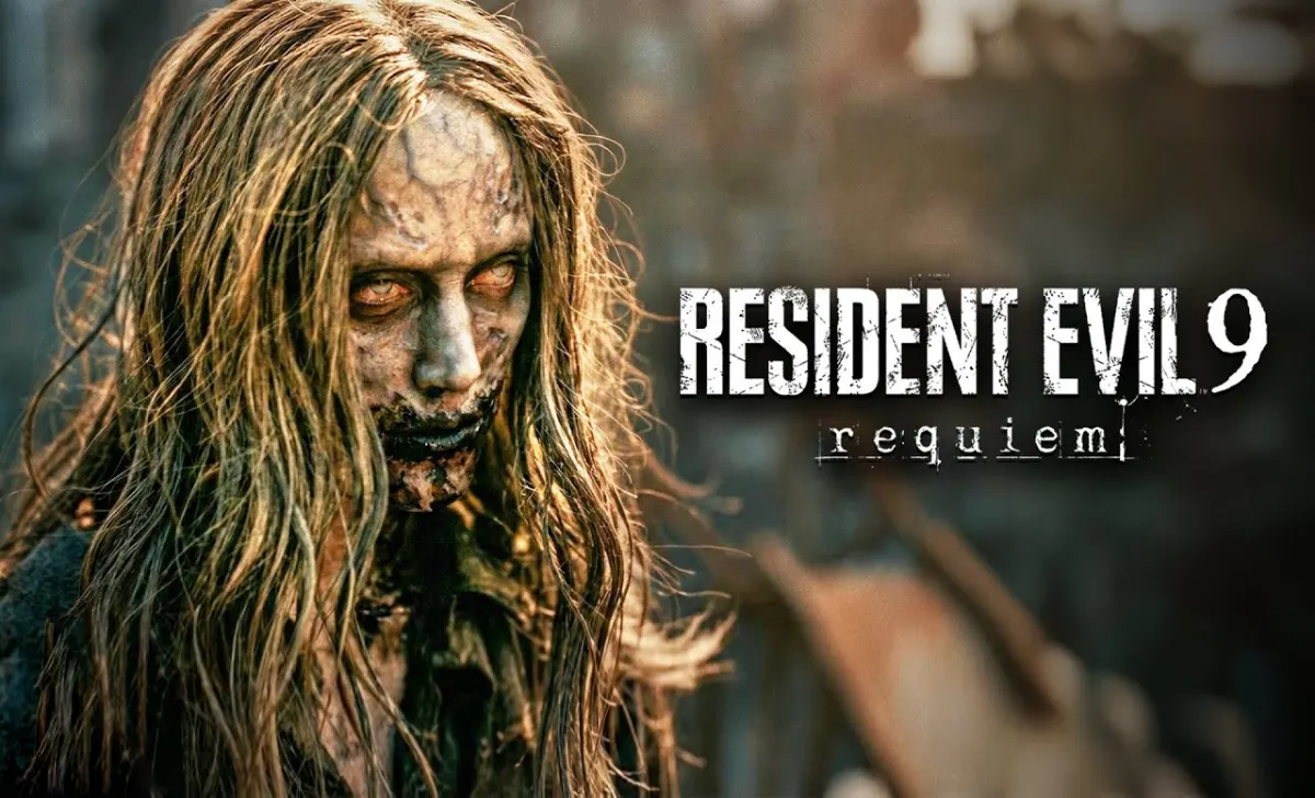 Maika Monroe Resident Evil Requiem live-action trailer Maika Monroe in character fleeing through chaotic Raccoon City streets in the Resident Evil Requiem live-action trailer.