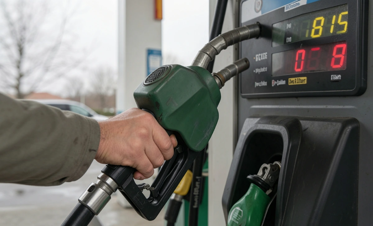 Person pumping fuel at a gas station as oil prices rise sharply in 2026 