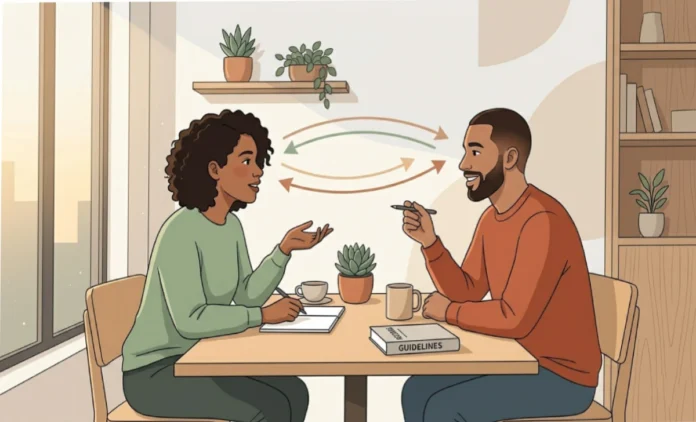 Two people using Duaction to share ideas through a two-way action process