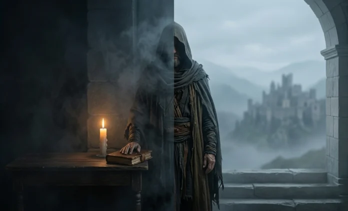 Dympigal Meaning — Symbol of Duality, Mist, and Transformation Symbolic illustration of Dympigal meaning — a figure between mist and flame representing duality and transformation