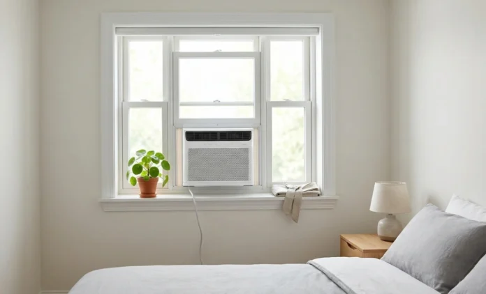 AKW 06CR4 6000 BTU Window Air Conditioner AKW 06CR4 window unit installed in a bedroom window