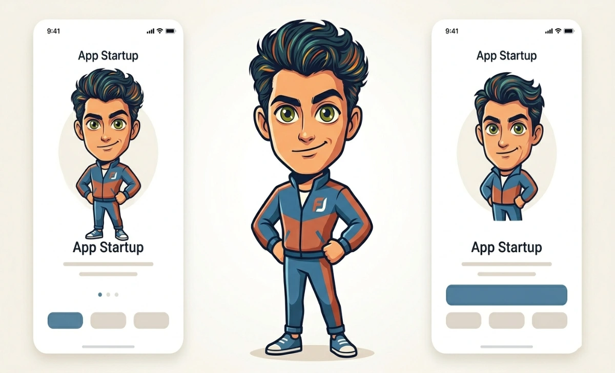 Caricatronchi: When Expression Matters More Than Appearance A stylized brand mascot with exaggerated proportions and expressive features in flat illustration style