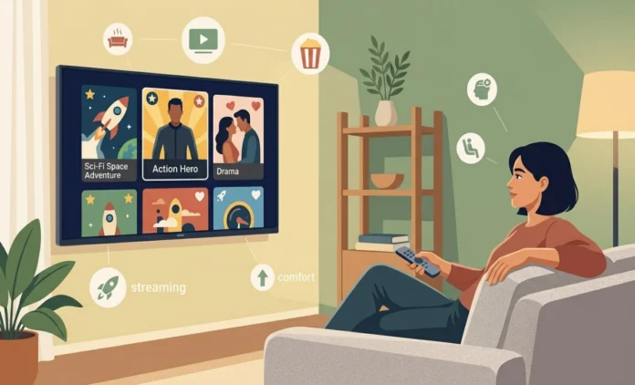 Best Free MoviesJoy Alternatives in 2026 Person watching free legal streaming on a smart TV at home