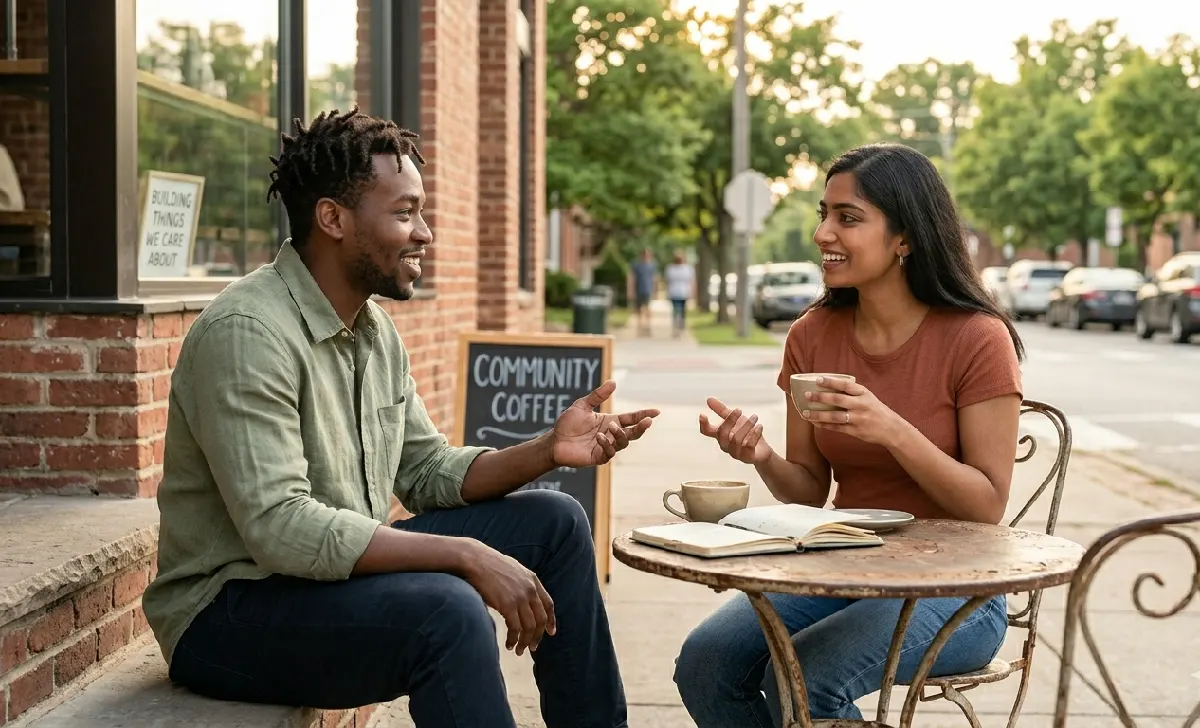 Two passion-driven entrepreneurs having a relaxed, meaningful conversation about sustainable business growth