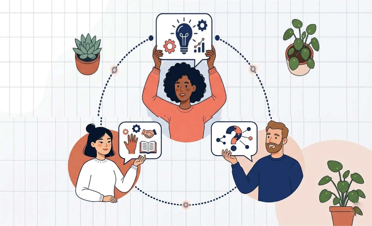 Illustration of people connecting through Senaven community networking features